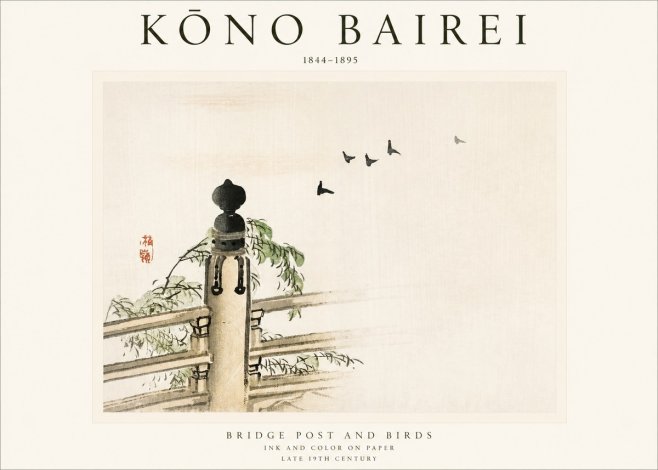 Kōno Bairei Bridge Post and Birds No1 - Póster