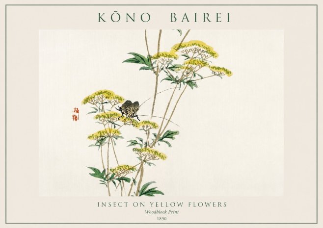 Kōno Bairei Insect on Yellow Flowers No1 - Póster