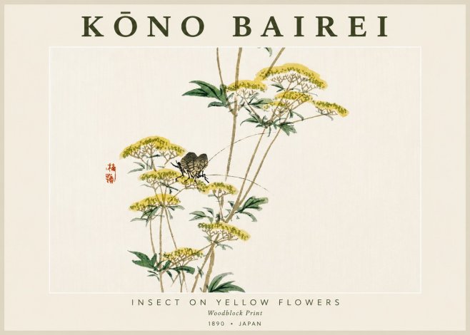 Kōno Bairei Insect on Yellow Flowers No4 - Póster