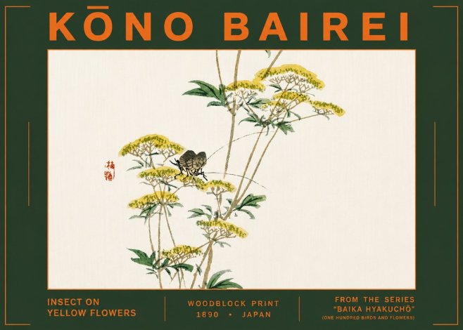 Kōno Bairei Insect on Yellow Flowers No6 - Póster