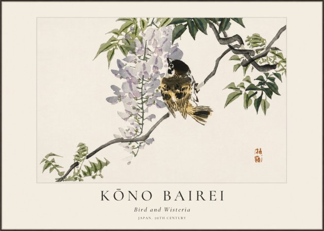 Kōno Bairei Wisteria and Bird No2 - Póster