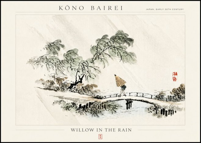 Kōno Bairei Willow in the Rain No3 - Póster