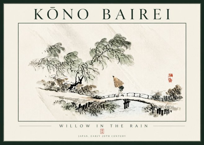 Kōno Bairei Willow in the Rain No4 - Póster