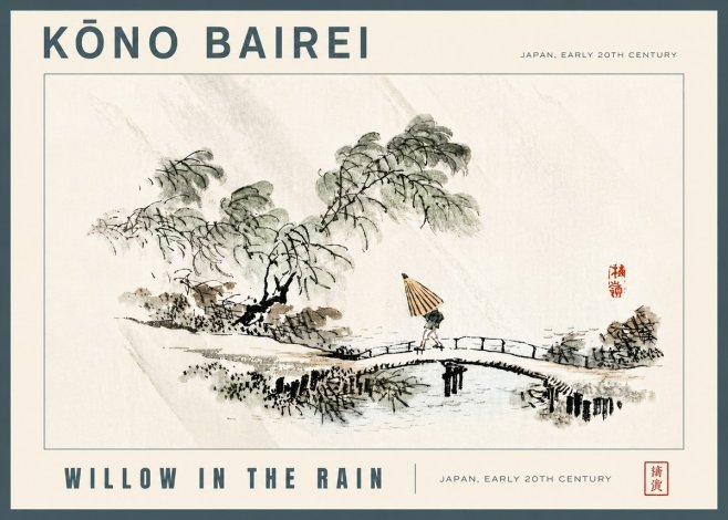 Kōno Bairei Willow in the Rain No5 - Póster