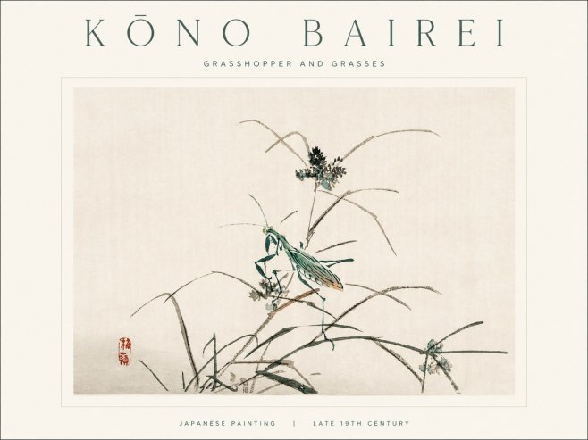 Kōno Bairei Grasshopper and Grasses No1 - Póster