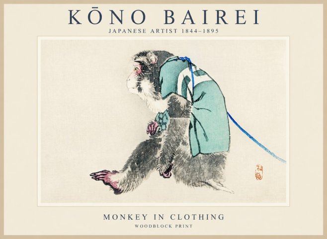 Kōno Bairei Monkey in Clothing No1 - Póster