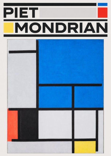 Piet Mondrian Composition with Red, Black, Blue, and Yellow No3 - Póster