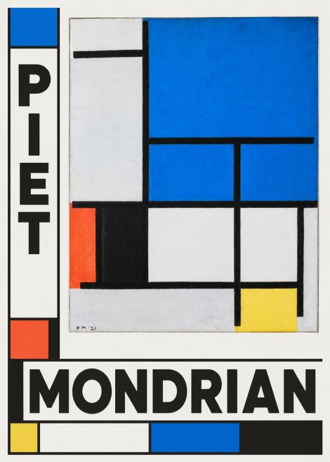 Piet Mondrian Composition with Red, Black, Blue, and Yellow No6 - Póster