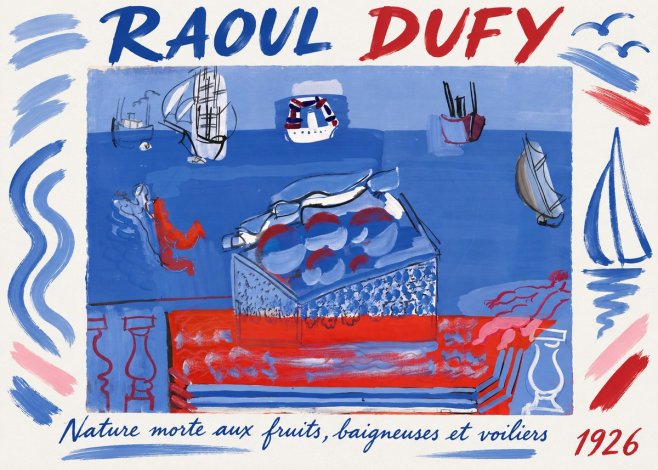 Raoul Dufy Nature Morte Aux Fruits, Baigneuses Et Voiliers No1 - Póster