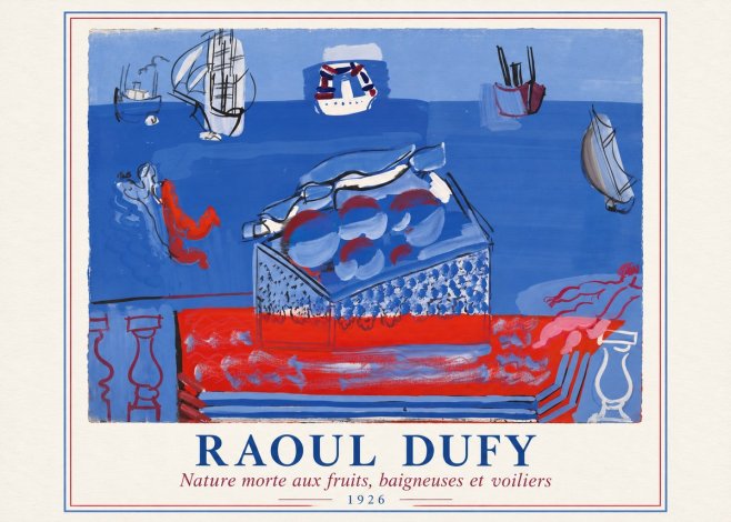 Raoul Dufy Nature Morte Aux Fruits, Baigneuses Et Voiliers No2 - Póster