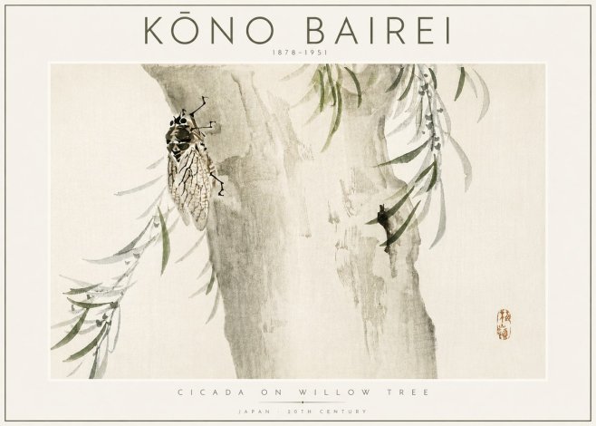 Kōno Bairei Cicada on Willow Tree No4 - Póster