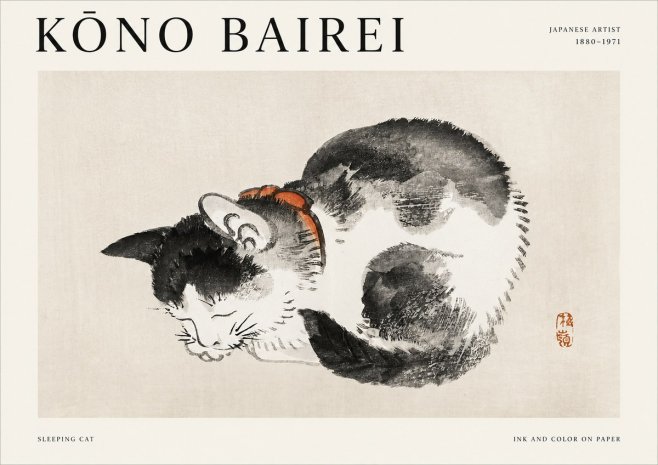 Kōno Bairei Sleeping Cat No1 - Póster