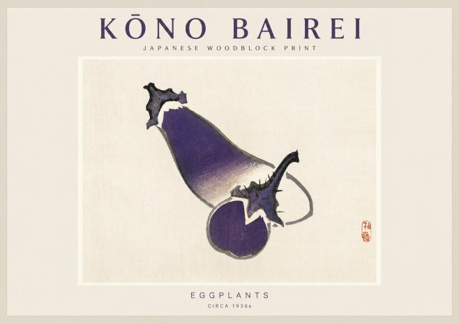 Kōno Bairei Eggplants No1 - Póster