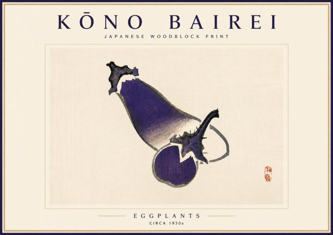 Kōno Bairei Eggplants No4 - Póster