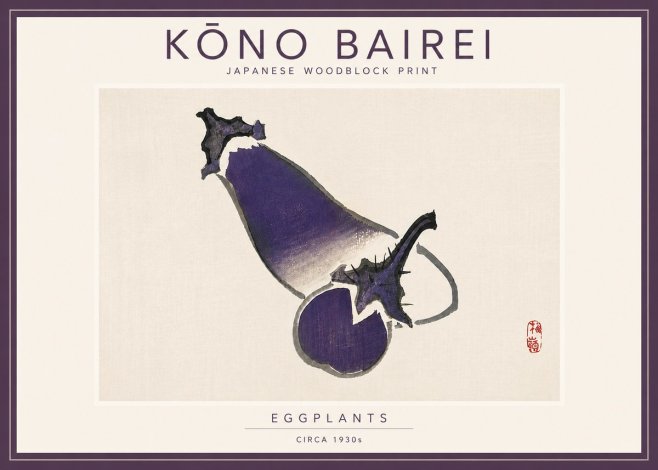 Kōno Bairei Eggplants No5 - Póster