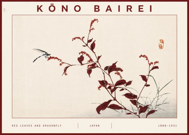 Kōno Bairei Red Leaves and Dragonfly No3 - Póster