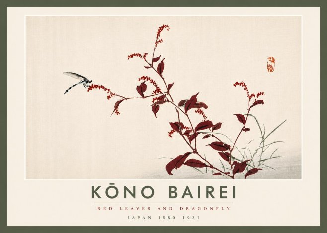 Kōno Bairei Red Leaves and Dragonfly No6 - Póster