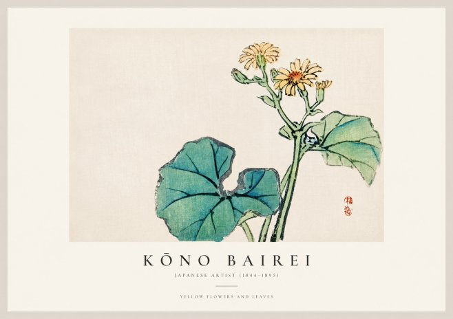 Kōno Bairei Yellow Flowers and Leaves No1 - Póster