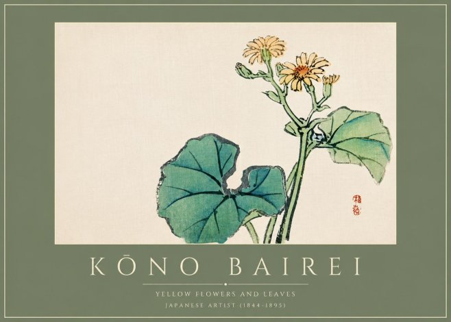 Kōno Bairei Yellow Flowers and Leaves No2 - Póster