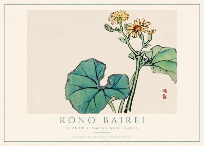 Kōno Bairei Yellow Flowers and Leaves No4 - Póster