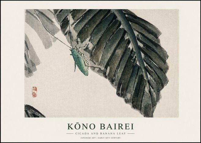 Kōno Bairei Cicada and Banana Leaf No1 - Póster