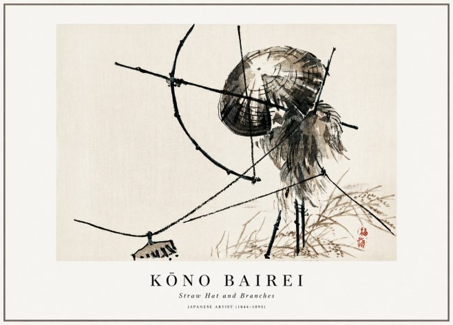 Kōno Bairei Straw Hat and Branches No1 - Póster