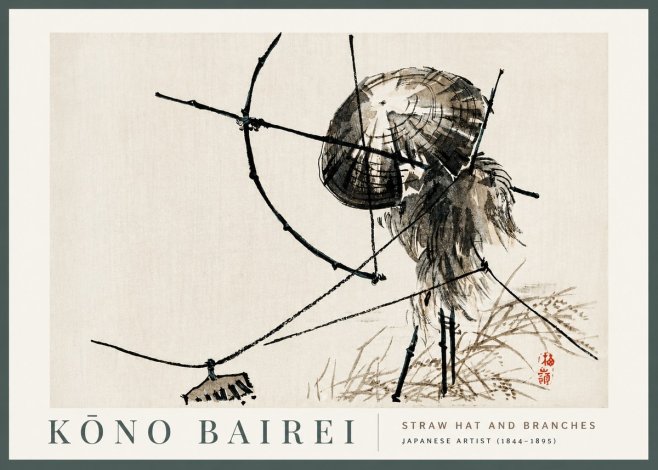 Kōno Bairei Straw Hat and Branches No2 - Póster