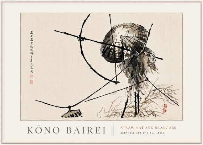 Kōno Bairei Straw Hat and Branches No4 - Póster
