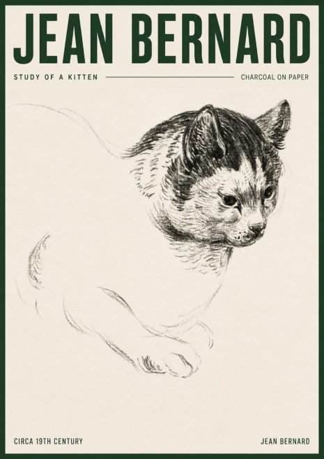Jean Bernard Study of a Kitten I No3 - Póster