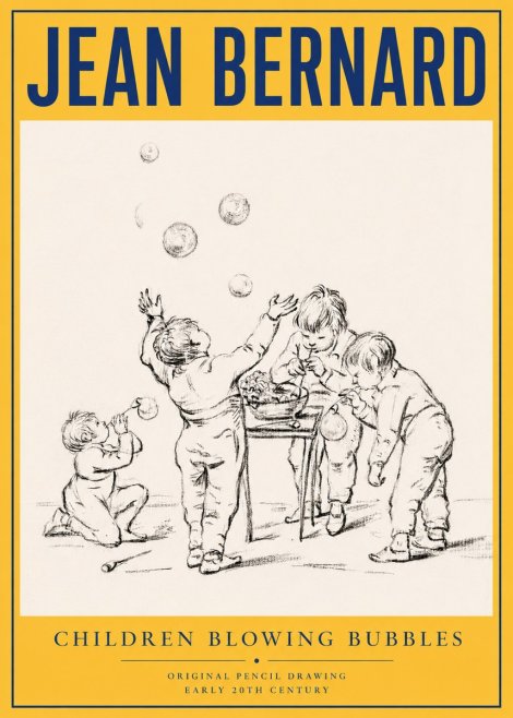 Jean Bernard Children Blowing Bubbles No4 - Póster