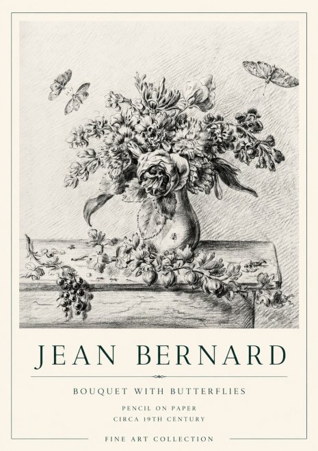 Jean Bernard Floral Still Life with Insects No2 - Póster