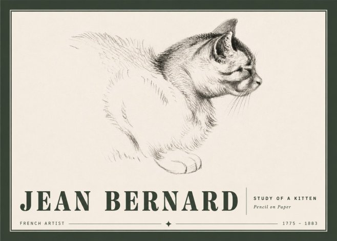 Jean Bernard Study of a Kitten II No5 - Póster