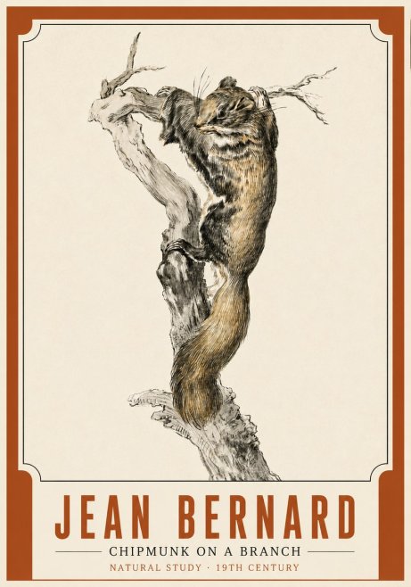 Jean Bernard Study of a Squirrel Climbing a Branch No4 - Póster