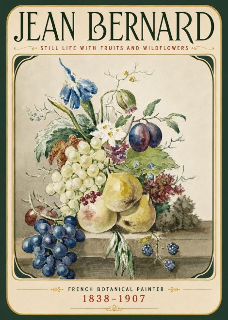 Jean Bernard Still Life with Fruits and Wildflowers No6 - Póster