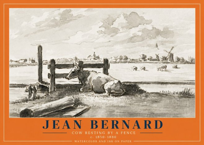 Jean Bernard Cow Resting by a Fence No6 - Póster