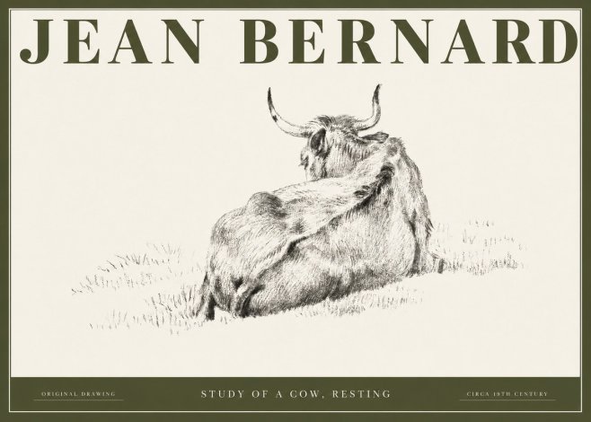 Jean Bernard Resting Bovine - Study in Graphite No3 - Póster