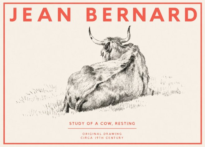 Jean Bernard Resting Bovine - Study in Graphite No4 - Póster
