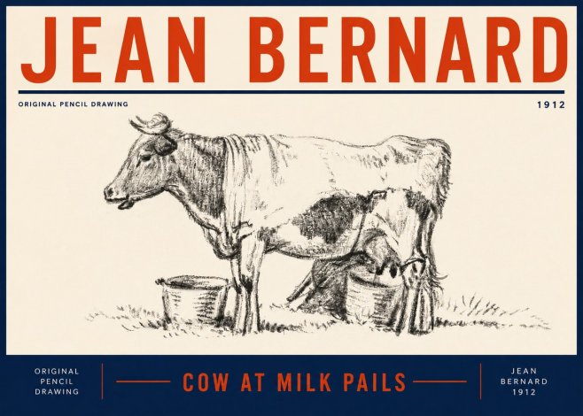 Jean Bernard Cow at Milk Pails No5 - Póster