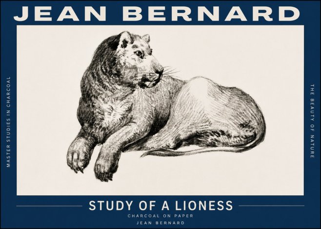 Jean Bernard Lying Lioness No3 - Póster