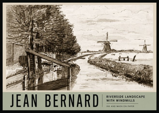 Jean Bernard Riverside Landscape with Windmills No3 - Póster
