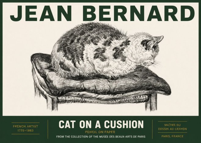 Jean Bernard Cat on a Cushion No3 - Póster