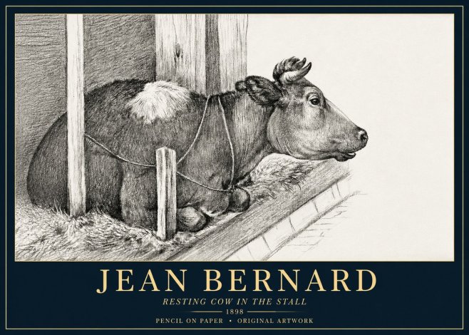 Jean Bernard Resting Cow in the Stall II No3 - Póster