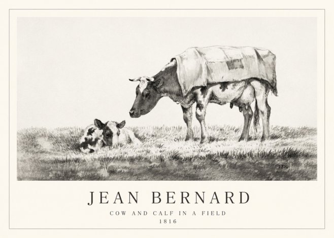 Jean Bernard Cow and Calf in a Field No1 - Póster