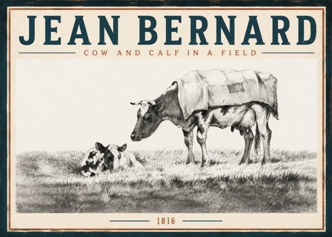 Jean Bernard Cow and Calf in a Field No5 - Póster