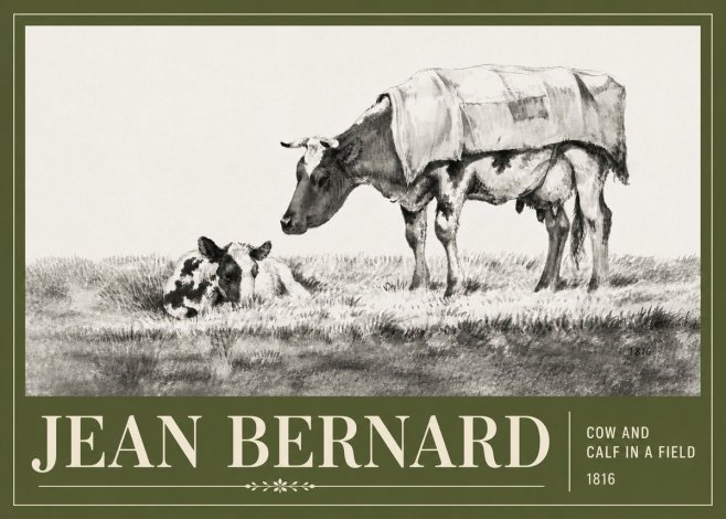 Jean Bernard Cow and Calf in a Field No6 - Póster