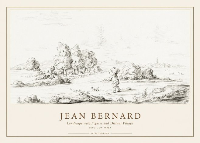 Jean Bernard Landscape with Figures and Distant Village No1 - Póster