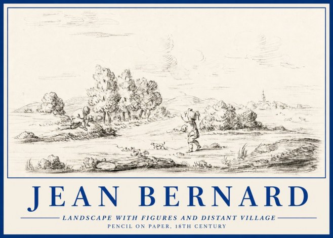 Jean Bernard Landscape with Figures and Distant Village No3 - Póster