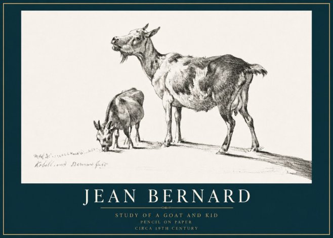 Jean Bernard Study of a Goat and Kid No3 - Póster