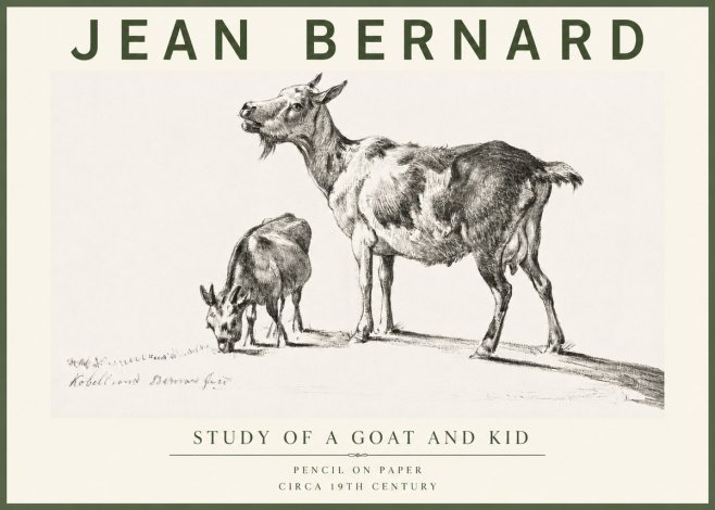 Jean Bernard Study of a Goat and Kid No4 - Póster