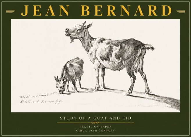 Jean Bernard Study of a Goat and Kid No6 - Póster